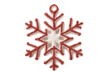 Christmas decoration, red glitter snowflake ornament isolated on transparent background, perfect for winter holidays projects