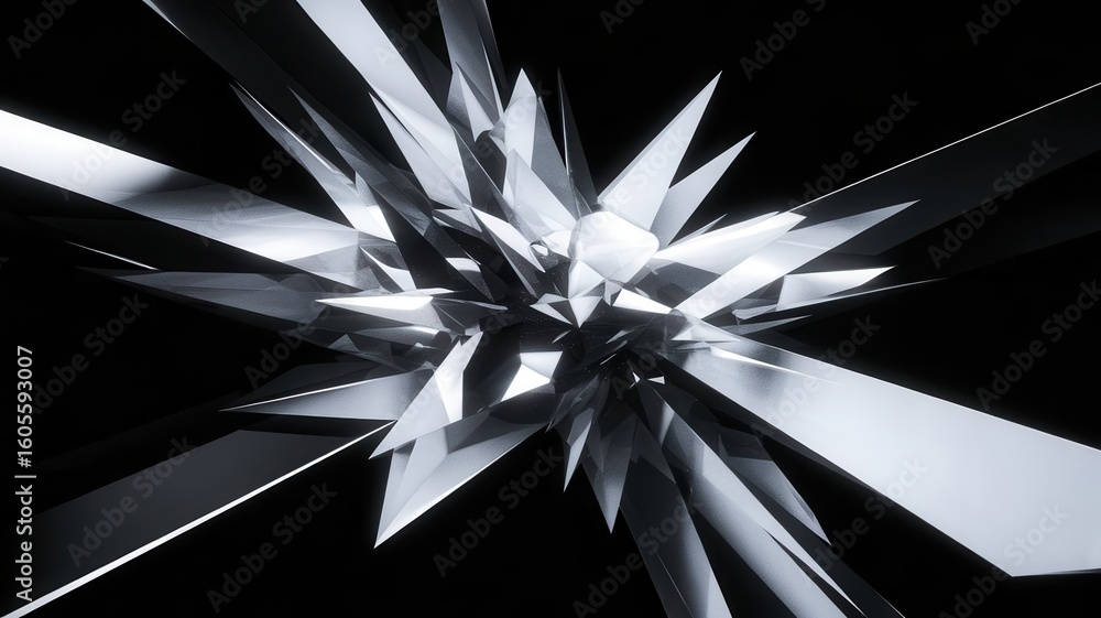 Aufkleber abstract geometric composition with reflective surfaces and angular shapes