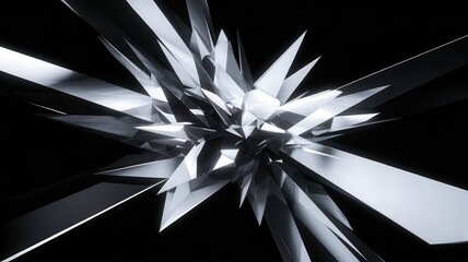 Abstract Geometric Composition with Reflective Surfaces and Angular Shapes