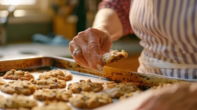 Hand picking dough from cookie sheet