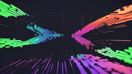 Dynamic Abstract Digital Stream with Vibrant Spectrum Colors Traversing a Dark Futuristic Cybernetic Space, Visualizing Data Flow and High-Tech Concepts.