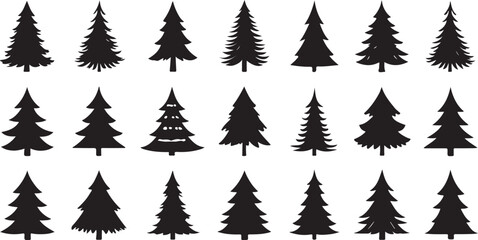 Obraz premium Evergreen silhouettes various shapes evergreen trees pine trees