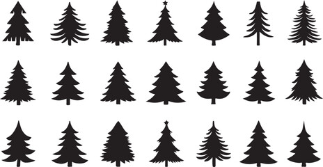 Fototapeta premium Evergreen silhouettes various styles christmas trees pine trees