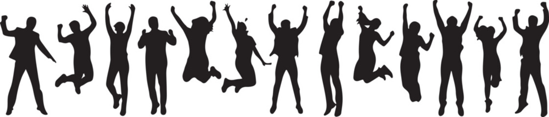 Jubilant figures celebrating with raised arms celebration jumping