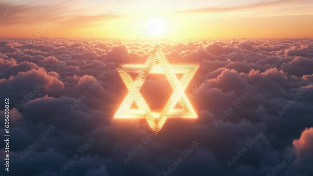 Aufkleber symbol of peace and unity in a cloudy sky with sun's rays rising from clouds.
