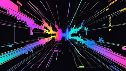 Vibrant abstract digital data flow background representing high-speed information transfer in a futuristic cyber tunnel.