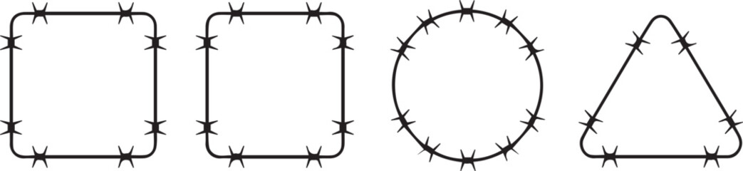 barbed wire pattern shapes: square, rounded square, circle, triangle - high-quality ai, eps, jpeg, png vectors