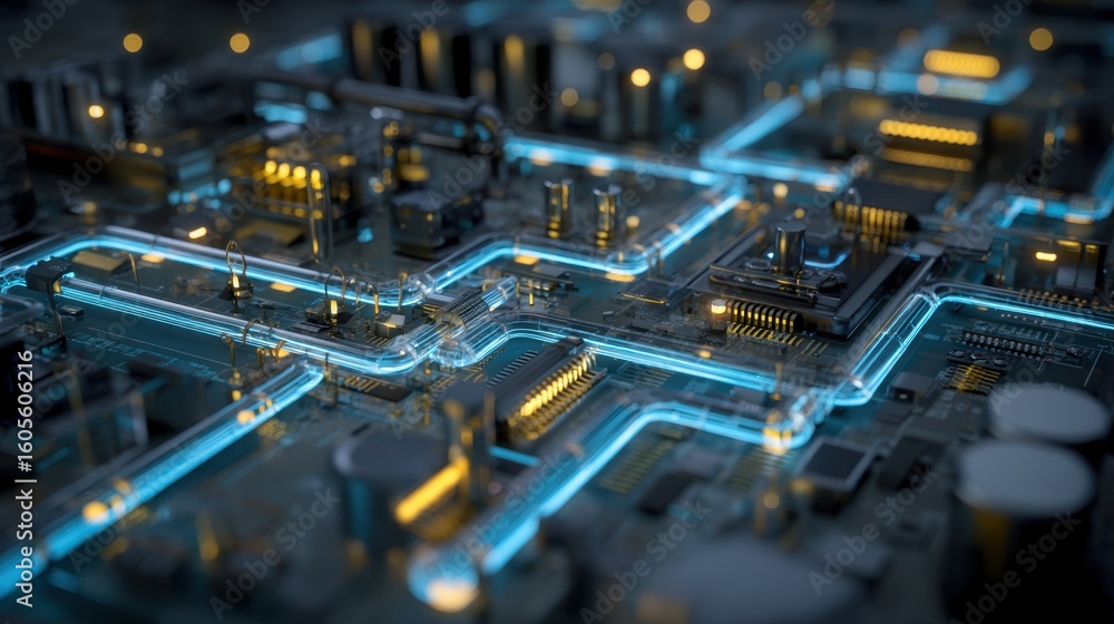 Poster complex circuit board assembly highlighting integrated sensors and control systems regulating ammoni