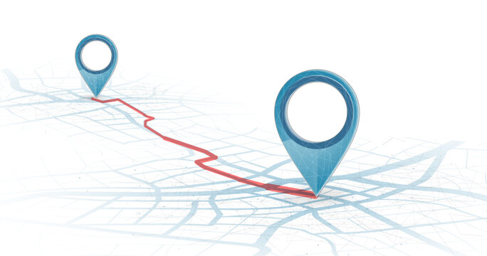 GPS. Abstract vector two pin icon on city map with white line connection