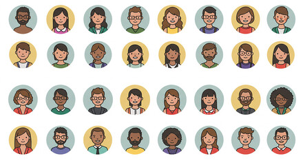 Set of Diverse People Avatars in Circular Profile Icons