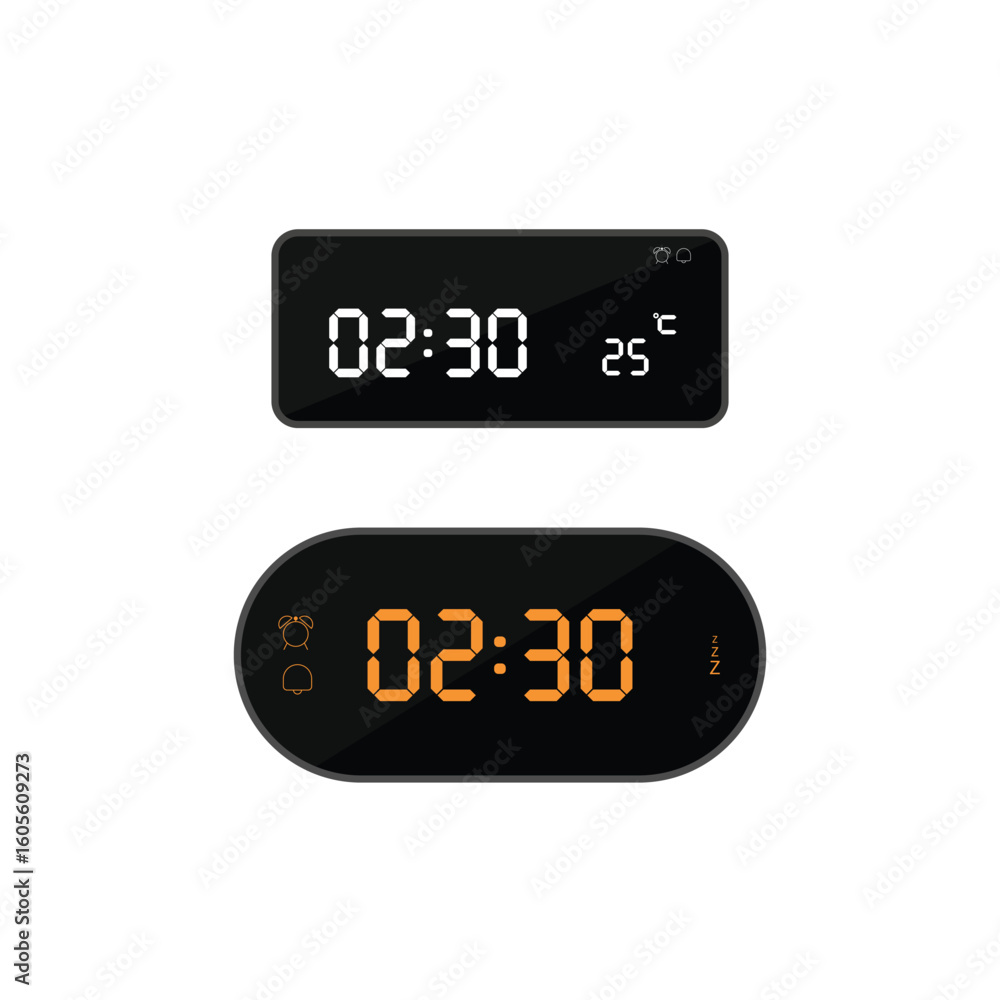 Aufkleber vector illustration of a modern digital clock ui in minimal flat style, featuring time display 02:30