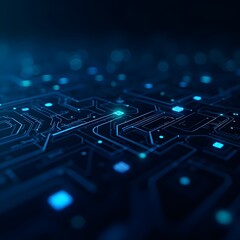 Obraz premium Futuristic technology background, abstract blue circuit lines and glowing digital elements, dark gradient backdrop, no text, no humans, high detail