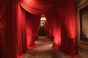 Elegant red curtain draping for a grand reveal