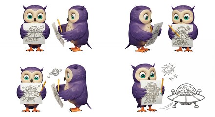Fototapeta premium Cartoon owl illustration drawing designs
