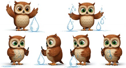 Fototapeta premium Cartoon owl illustrations set