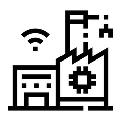 Icono de fábrica inteligente. Edificio de fábrica con iconos de red, chip y wifi. Automatización avanzada y conectividad digital. Ilustración vectorial © Frank