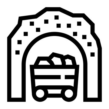 Icono de extracci&oacute;n minera. T&uacute;nel con un carro lleno de minerales. Recursos del subsuelo y transporte. Ilustraci&oacute;n vectorial  