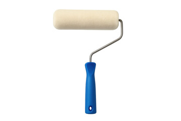 Fototapeta premium Clean new paint roller with blue handle isolated on transparent background, ready for painting and home renovation