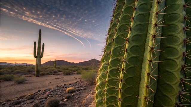 Macro image of a desert plant stomata tightly closed during daytime, compared with nighttime open stomata with vapor trail