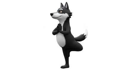 Cartoon wolf yoga pose illustration