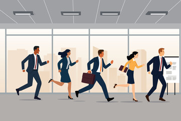 Running Business People in Corporate Team Vector Illustration
