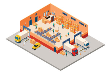Isometric of Shipping and Distribution Center Vector Illustration