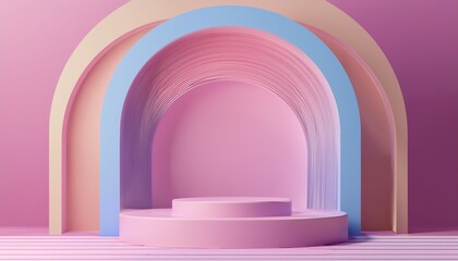 Fototapeta premium minimal podium with arch abstract background in pastel colors for cosmetic products 3d render