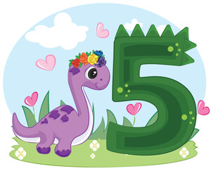 numbers 5 in the style of dino brontosaurus © Ridwan