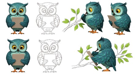 Fototapeta premium Owl illustrations coloring and design elements