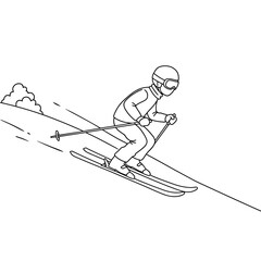 Fototapeta premium Skiing person in motion on snowy slope for coloring page 