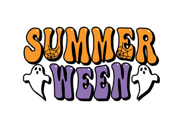 summerween groovy lettering for summer halloween design, invitation cards, posters, banners, vector illustration
