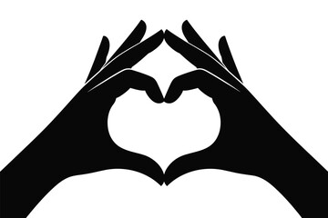 Silhouette of two hands forming a heart shape against a white background
