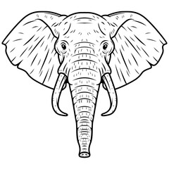 Detailed Elephant Face in Line Art Vector Style, Black and White Engraving Style Illustration, Simple Icon or Logo Design