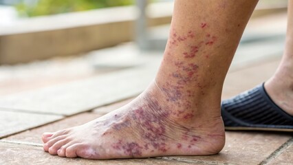 Ankle with Dermatomyositis Rash Showing Red and Purple Discoloration