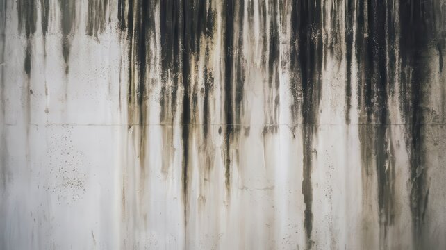 Distressed white wall featuring dark water stains creating an abstract effect