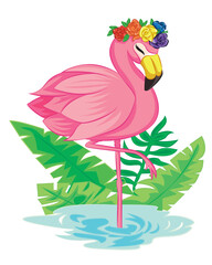 stand tall slogan with flamingo and flower walk on water illustration