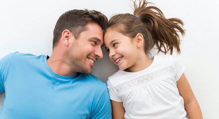 Fototapeta premium Father and daughter smiling forehead to forehead 