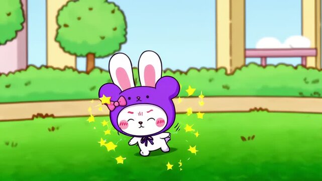 Animated Bunny Character with Angry to Happy Transformation in Park.