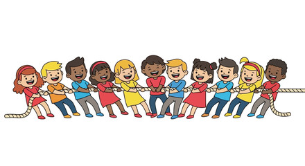 Vector SVG Illustration of Children Tug of War Scene in Flat Design Style with Bright Color Palette for Web and Digital Media