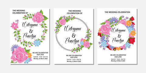 Floral Frame Collection. Set of cute retro flowers arranged in a shape of the wreath perfect for wedding invitations and birthday cards