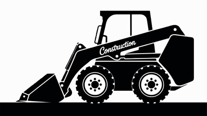 Black and white silhouette of a skid steer loader for construction and industrial use
