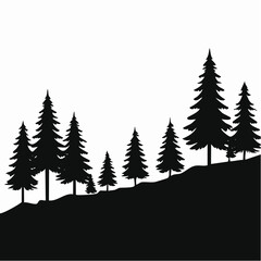 Fototapeta premium Silhouette illustration of a forest landscape with evergreen trees on hills