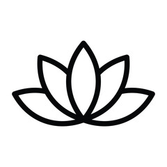 Lotus flower black line icon. Logo Symbol for eco, beauty, zen, spa, yoga, massage, medical companies. Blooming lotus flower outline icon isolated on white background, vector illustration EPS 10.	