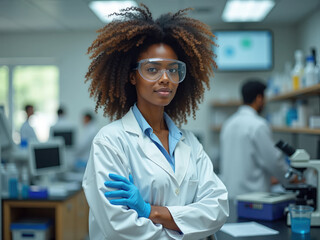 Woman Scientist in White Lab Coat – Professional Laboratory Portrait	
