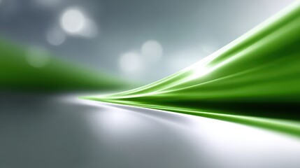 Abstract Green Flow: An abstract composition featuring a vibrant, flowing green form gracefully traversing a modern, blurred background. The image evokes a sense of fluidity and dynamic movement.