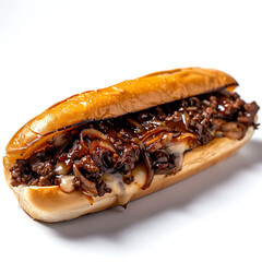 Savory Beef Sandwich with Caramelized Onions and Cheese on a Hoagie Roll