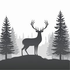 Obraz premium Silhouette of a Majestic Deer Standing Tall in a Dense Forest Scene