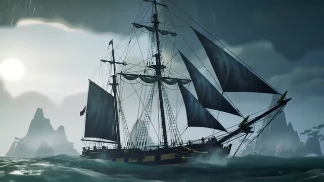 Majestic ship sailing through stormy seas