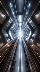 Obraz premium Vertical Elevator Shaft with Flickering Lights. Futuristic Mobile Phone Background