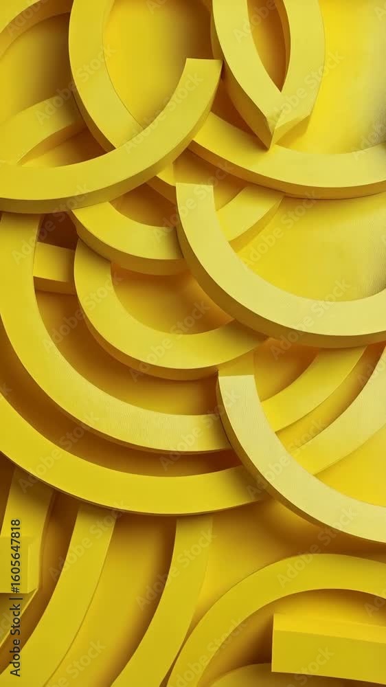 Aufkleber abstract yellow geometric art composition with layered curved shapes and shadows, creating a vibrant